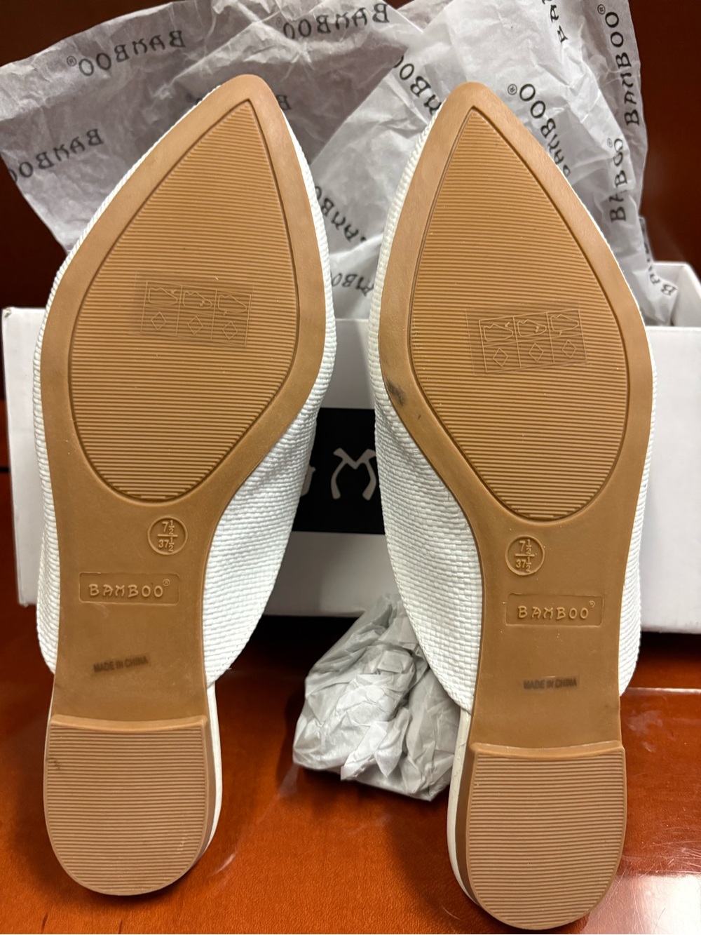 BAMBOO White Textured Pointed Slip-On Mules - Picture 6 of 7